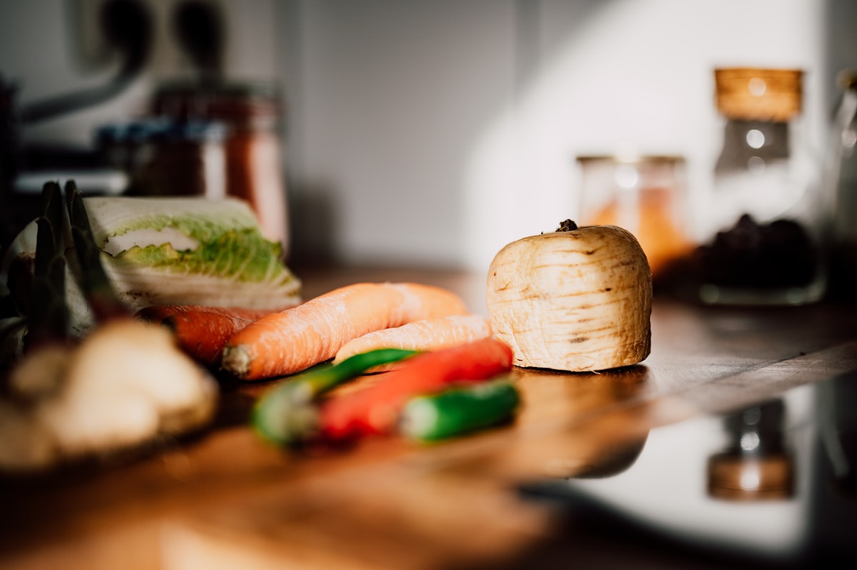 Fresh vegetables and plant-based oils for healthy cooking